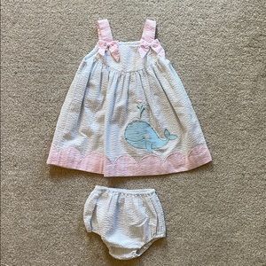 Girls seersucker whale dress 😍